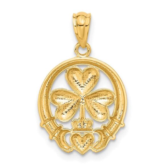 14k Yellow Gold Rhodium-plated Shamrock & Claddagh Pendant